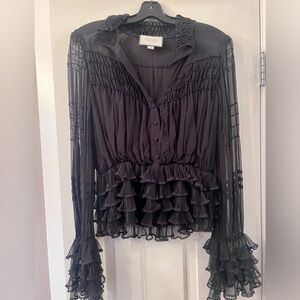 Alexis ruffle semi sheer button down blouse